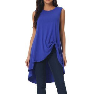 High Low Hem Tops Sleeveless Tunic Top Crewneck Dressy Casual Shirts Royal Blue